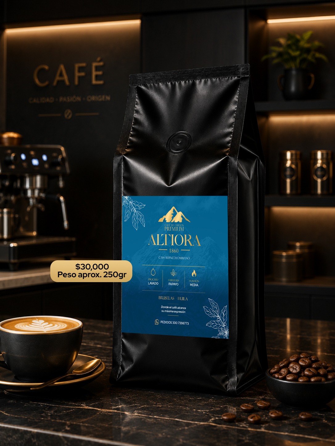 Bolsa azul de café Altiora variedad Papayo