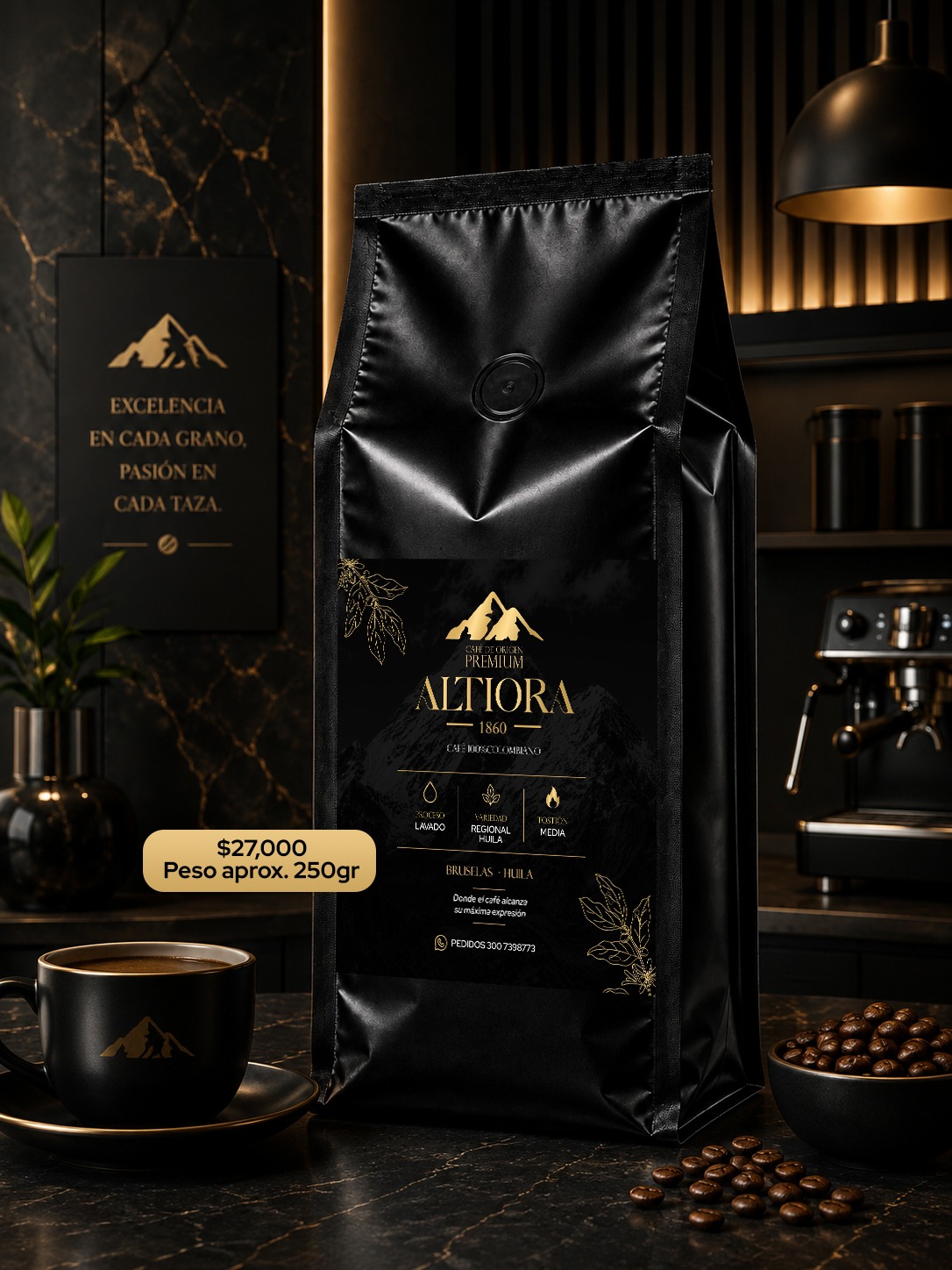 Bolsa negra de café Altiora variedad Regional Huila