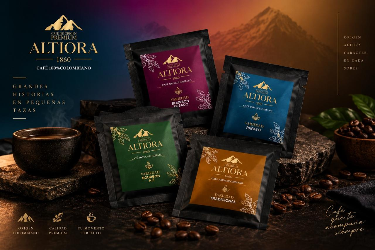 Kit de degustación de café Altiora con sobres de diferentes variedades